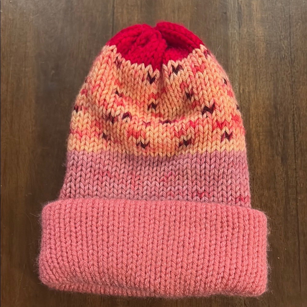 Pink and Red Knit Beanie with Gradient Design